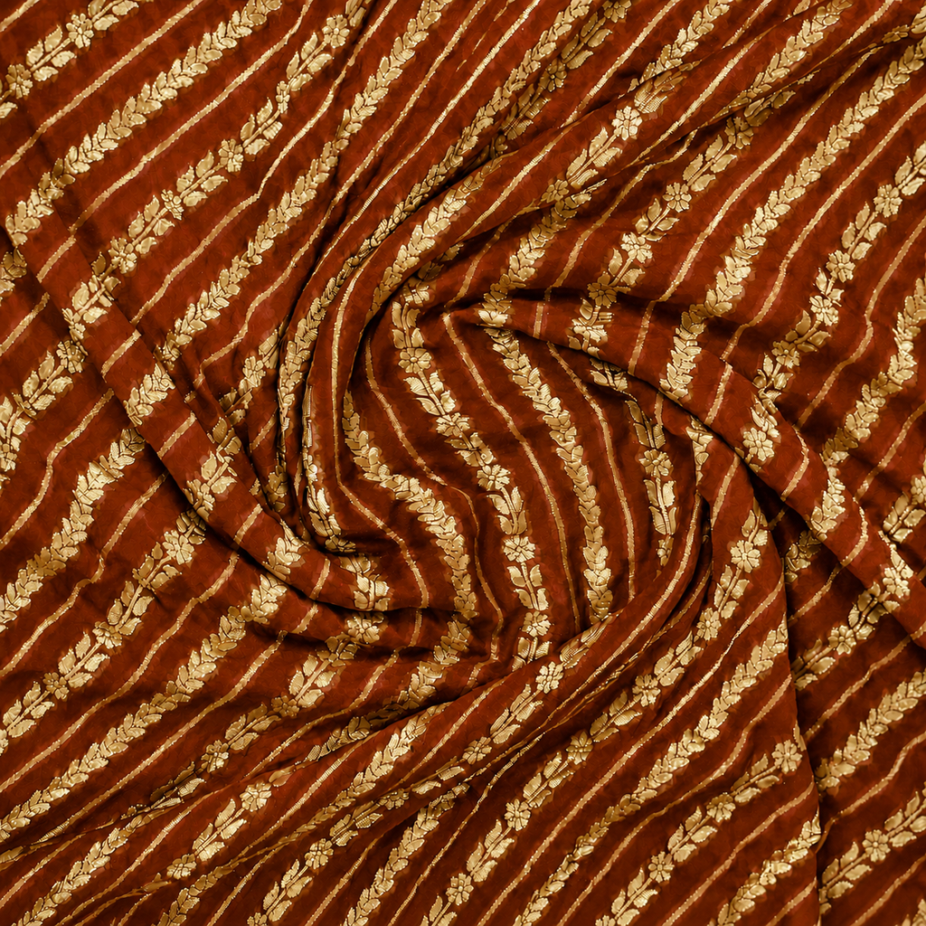 Rust Orange - Pure Khaddi Chiffon Georgette Silk Banarasi Saree