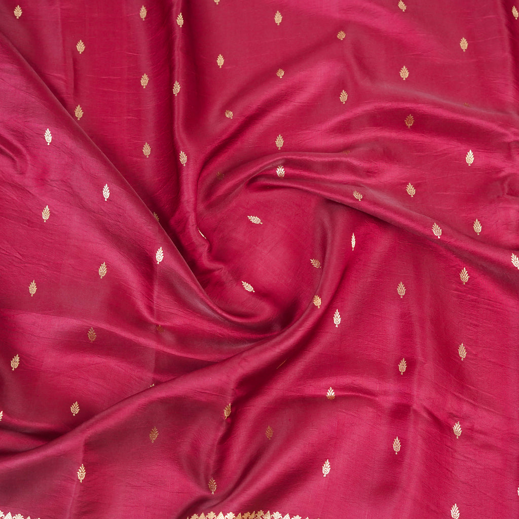 Deep Garnet - Pure Chiniya Mashru Silk Banarasi Saree with small golden zari booti