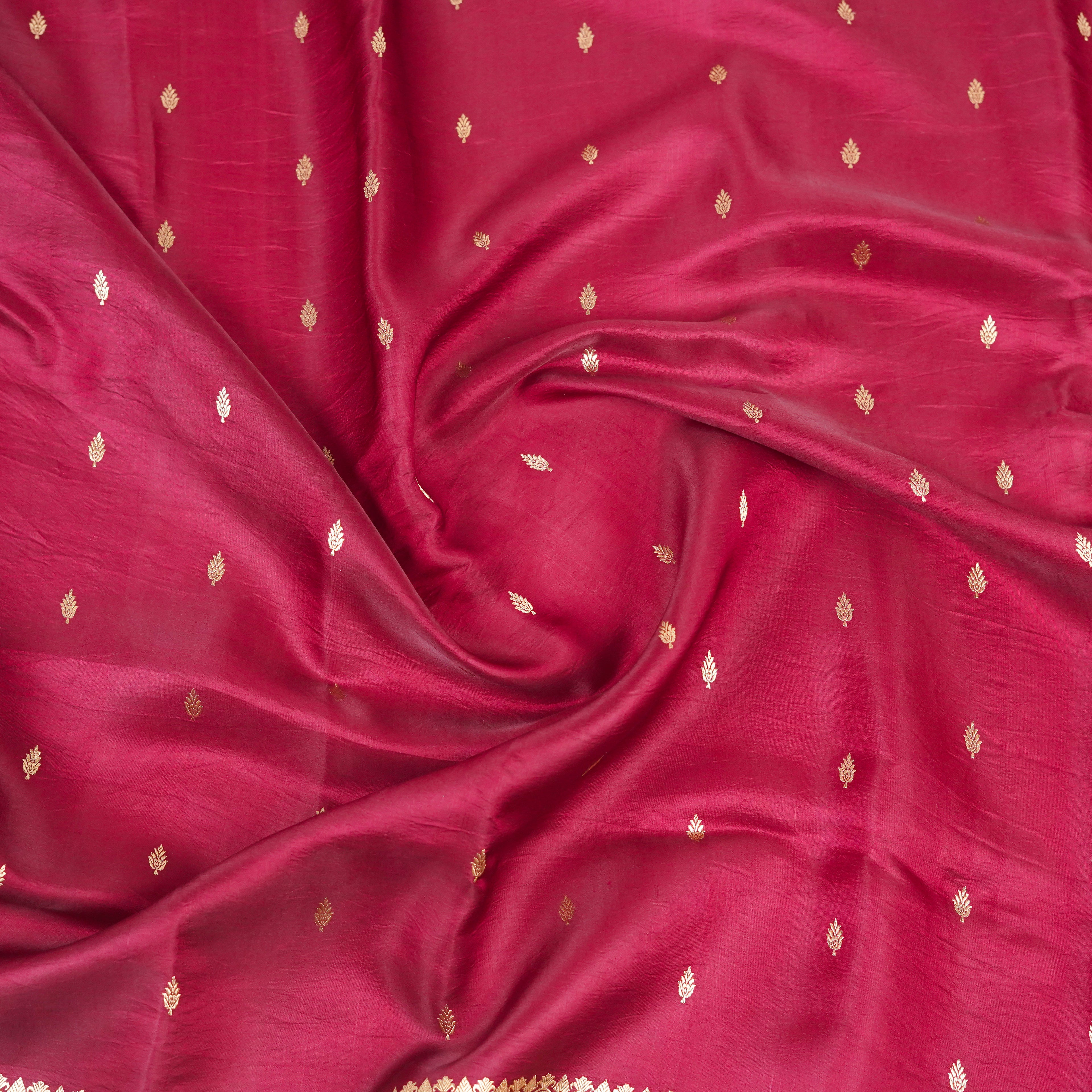 Deep Garnet - Pure Chiniya Mashru Silk Banarasi Saree with small golden zari booti