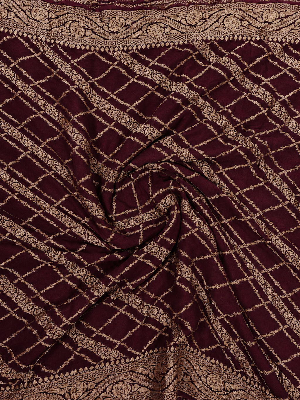 Wine - Pure Khaddi Chiffon Georgette Silk Banarasi Saree