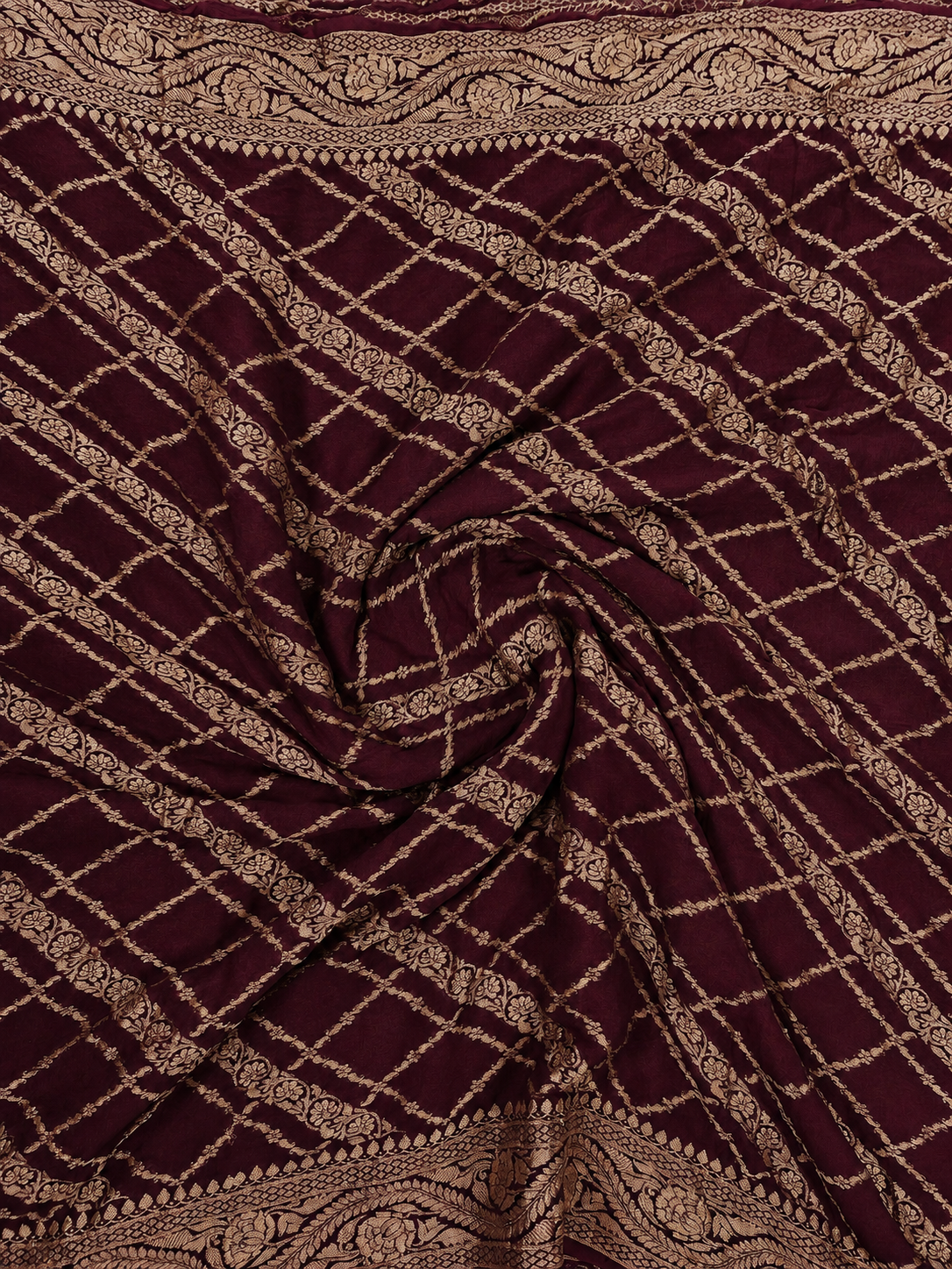 Wine - Pure Khaddi Chiffon Georgette Silk Banarasi Saree