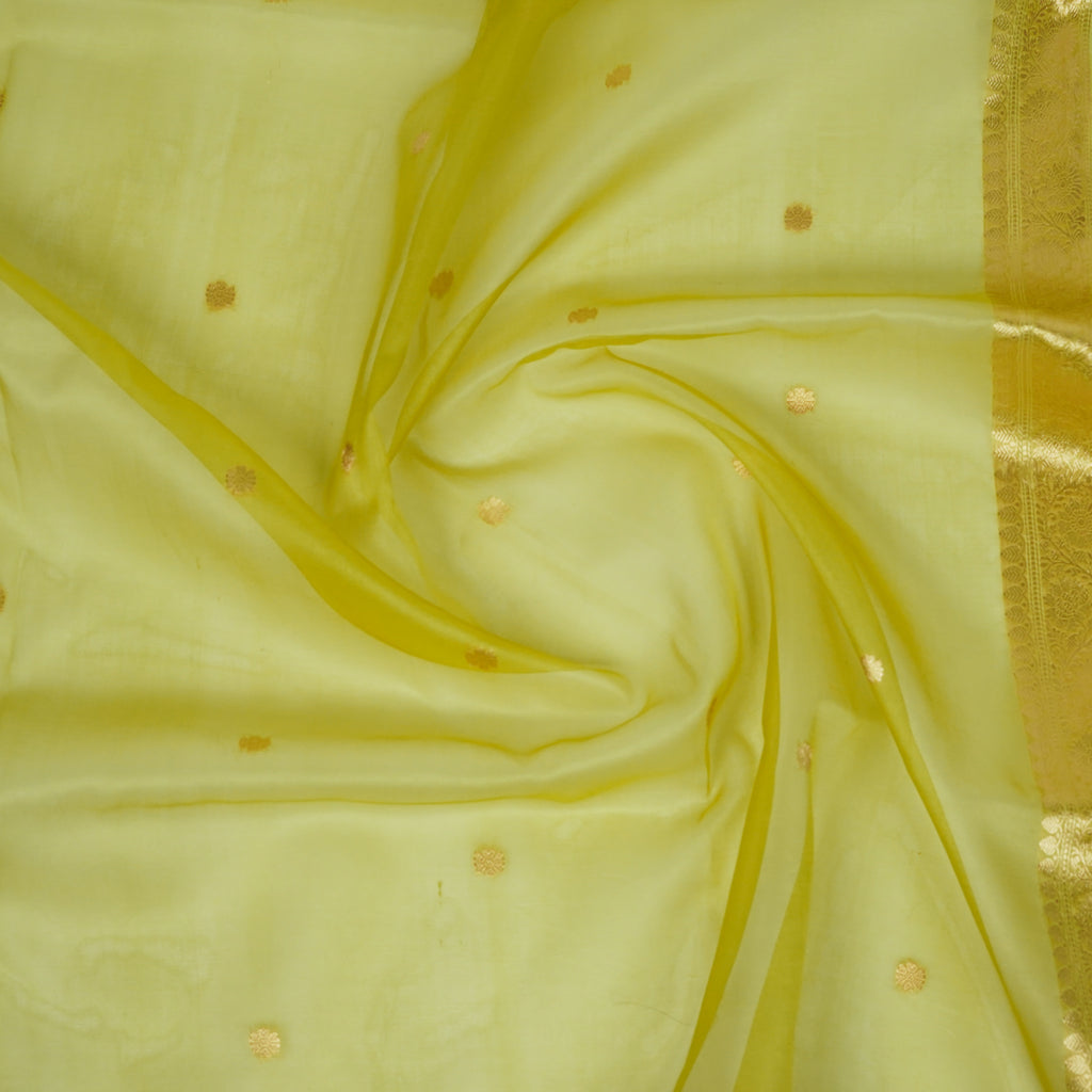 Lemon Yellow - Pure Organza Banarasi Dupatta with small Booti design