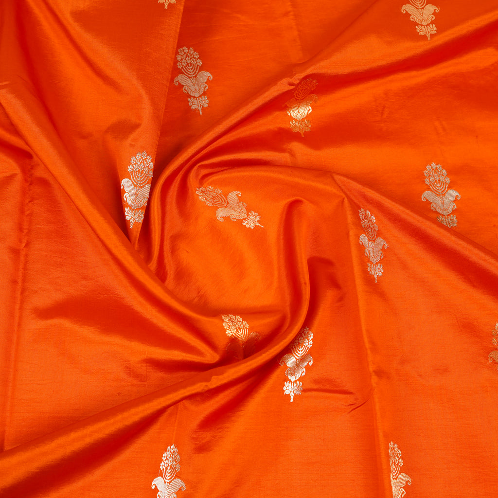 Rust - Pure Raw Mango Banarasi Saree with Golden and silver Boota Motifs