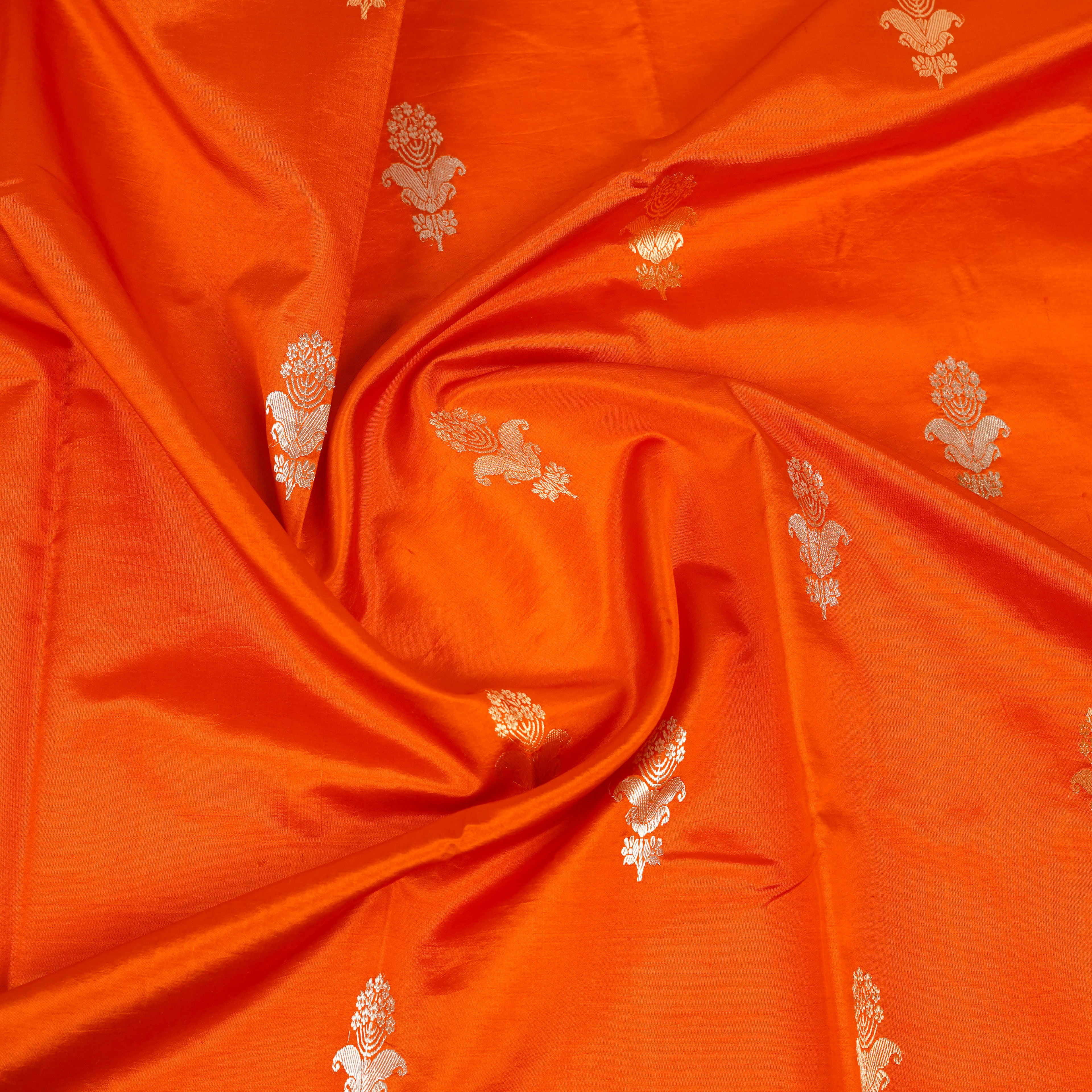 Rust - Pure Raw Mango Banarasi Saree with Golden and silver Boota Motifs