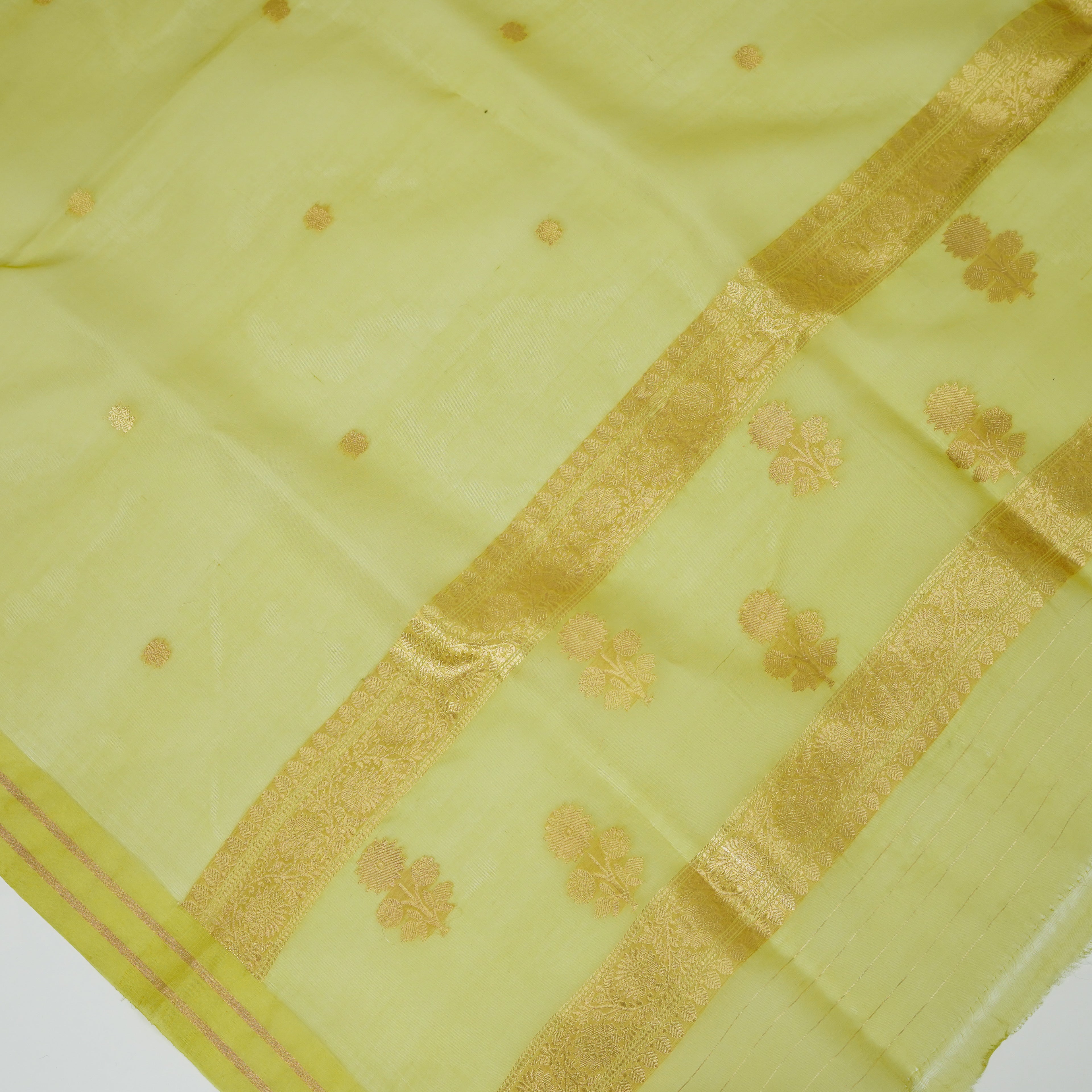 Lemon Yellow - Pure Organza Banarasi Dupatta with small Booti design