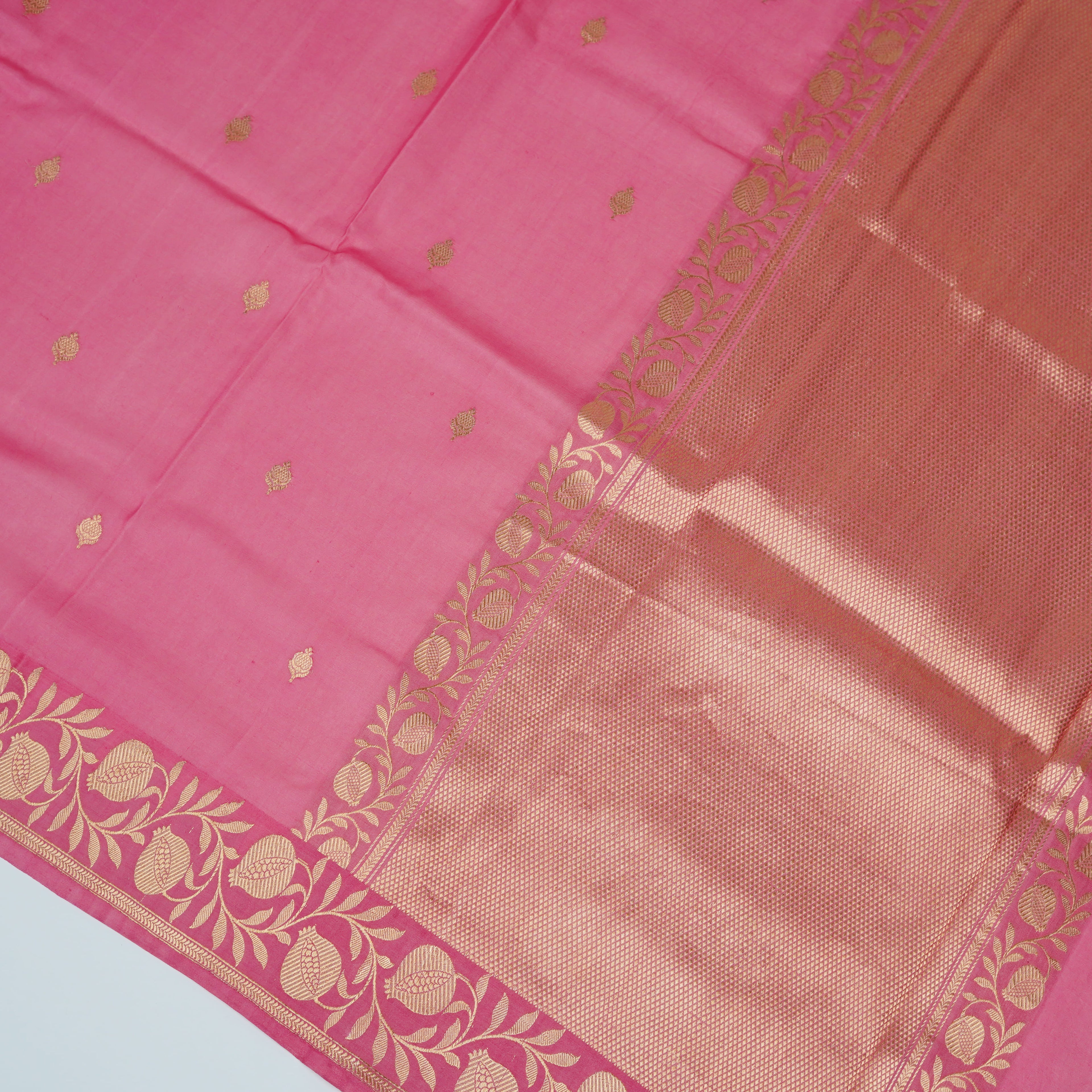 Pink - Pure Katan Georgette Banarasi Saree with Satin Border