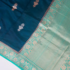 Dark Rama Contrast with Sea Green - Pure Raw Mango Banarasi Saree with Golden and silver Boota Motifs
