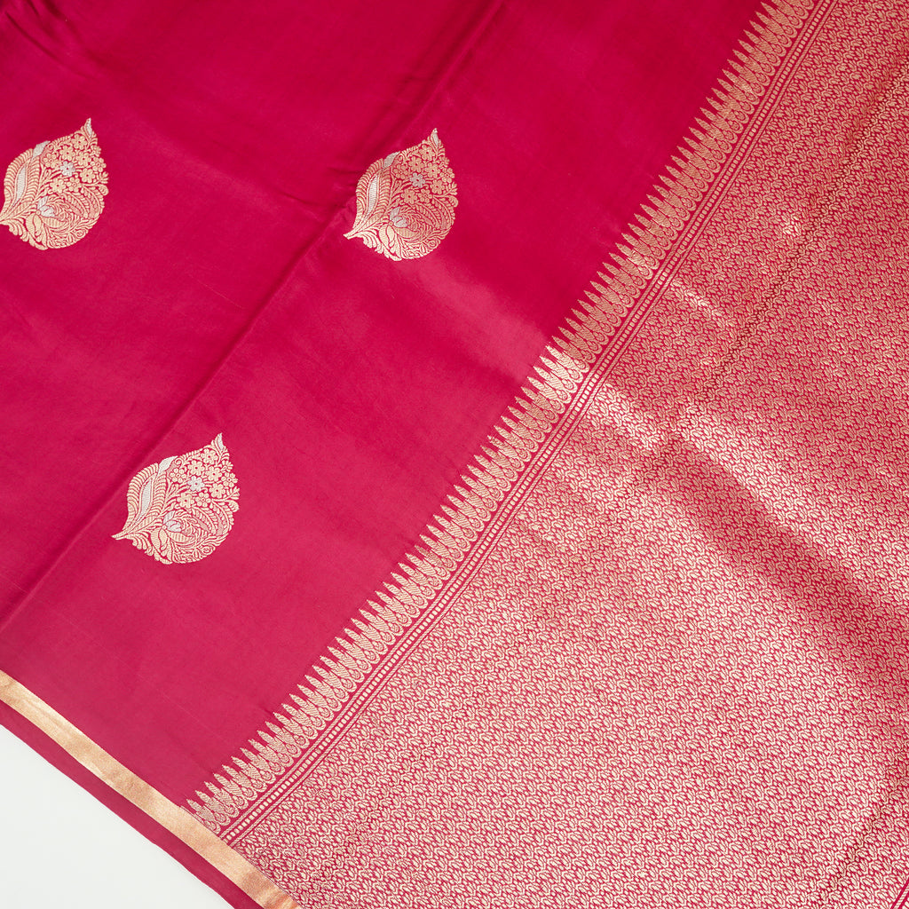 Boysenberry - Pure Soft Mashru Silk Banarasi Saree with Alfi Boota and Piping Zari Border