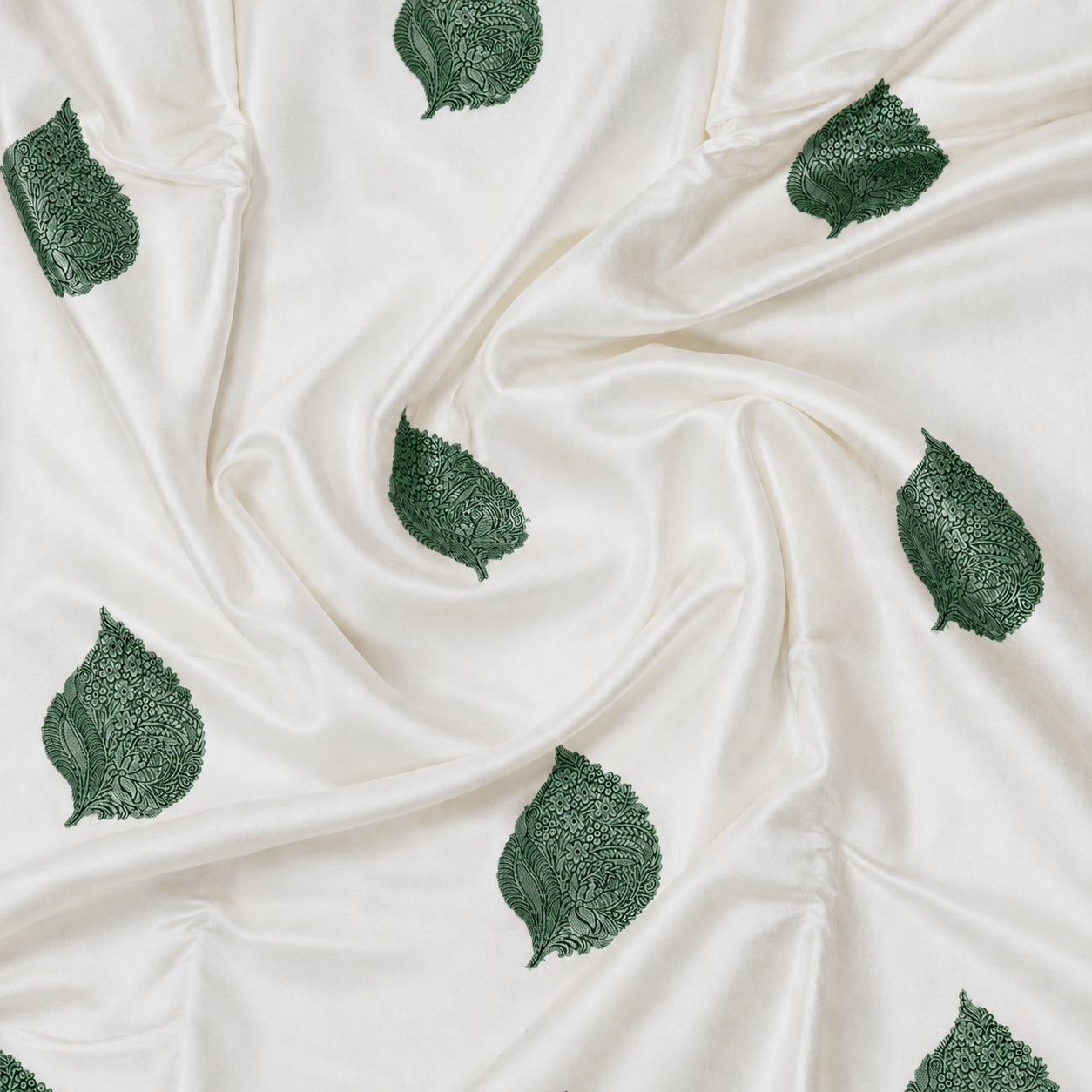 Off white with beautiful Deep Green motifs - Pure Soft Mashru Silk Banarasi Saree