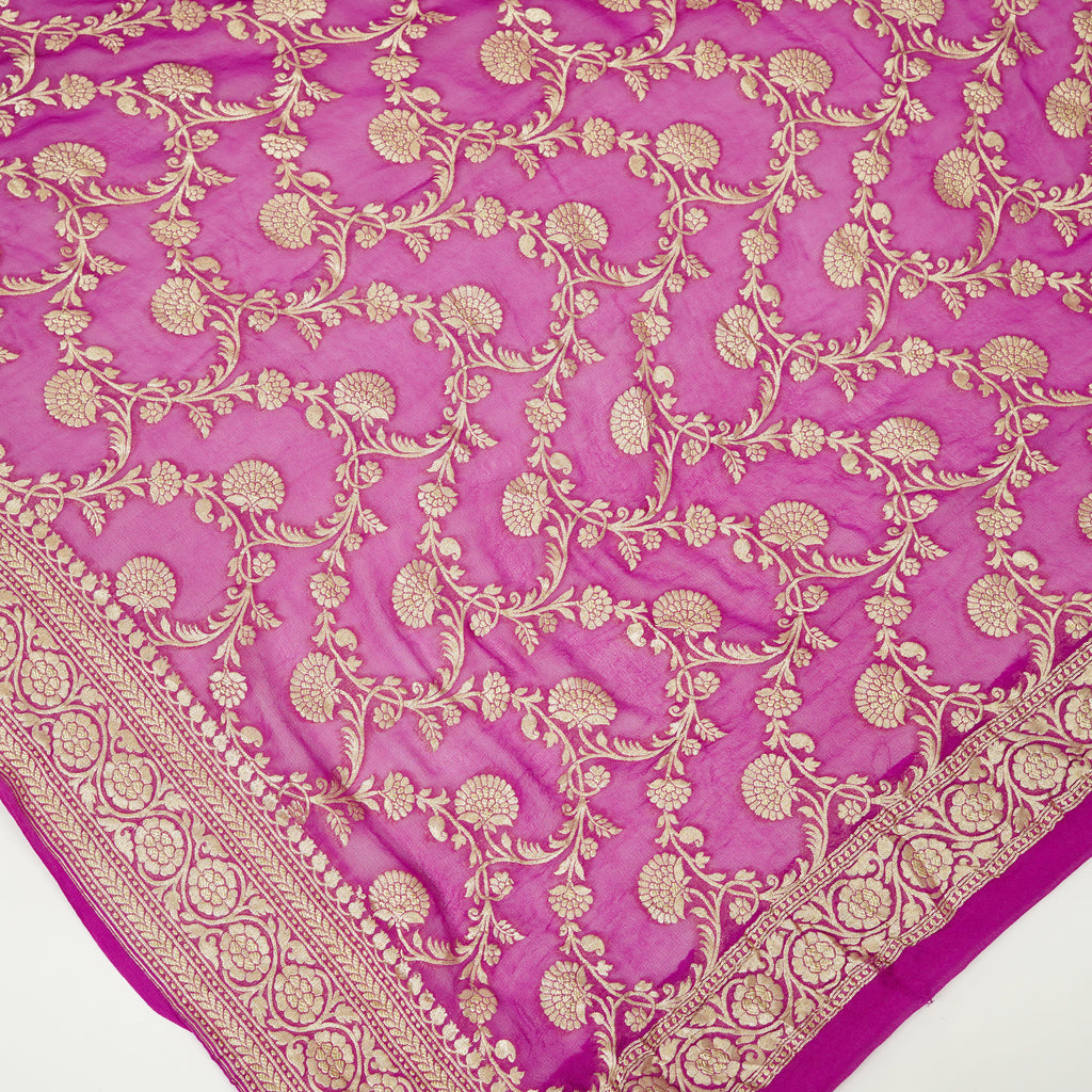 Byzantine Pink - Pure Georgette Banarasi Dupatta with Floral Jaal Pattern