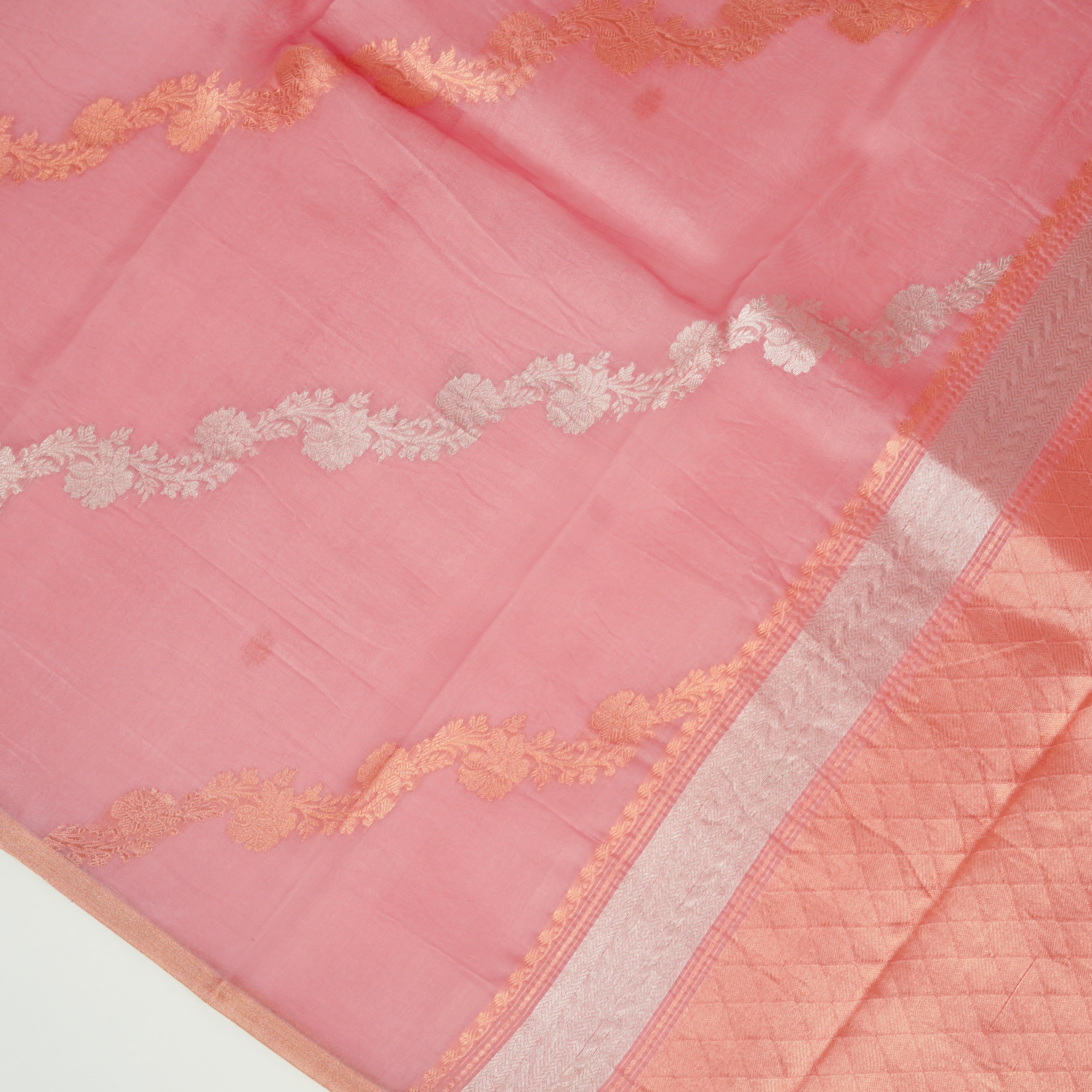 Pinkish Mauve Taupe - Pure Organza Banarasi Saree with Banarasi Half Laheria in gold and silver