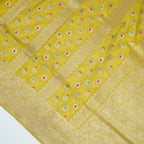 Lemon Yellow - Pure Katan Silk Banarasi Saree with water zari and multi color Booti