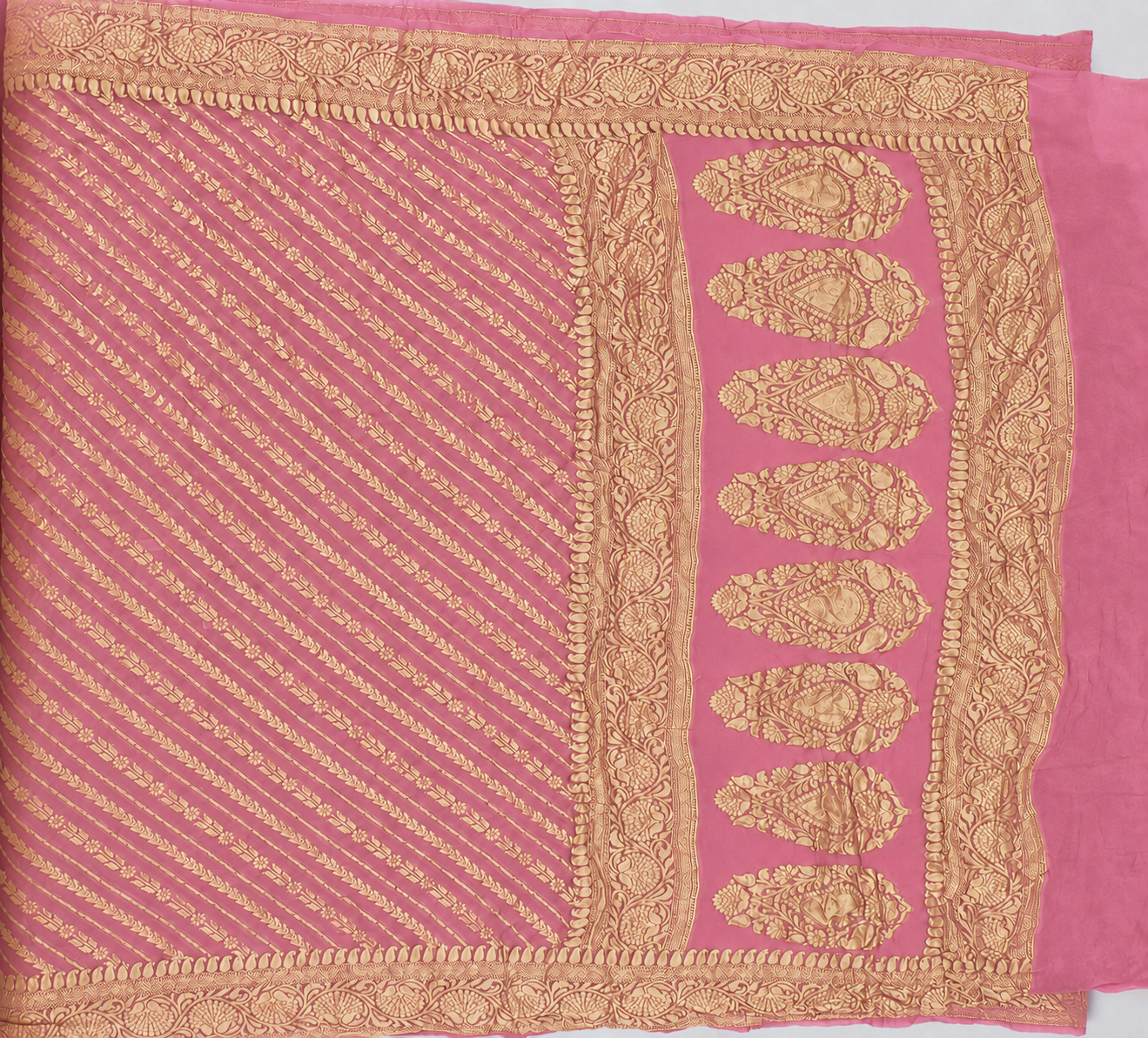 Baby Pink - Pure Khaddi Chiffon Georgette Silk Banarasi Saree