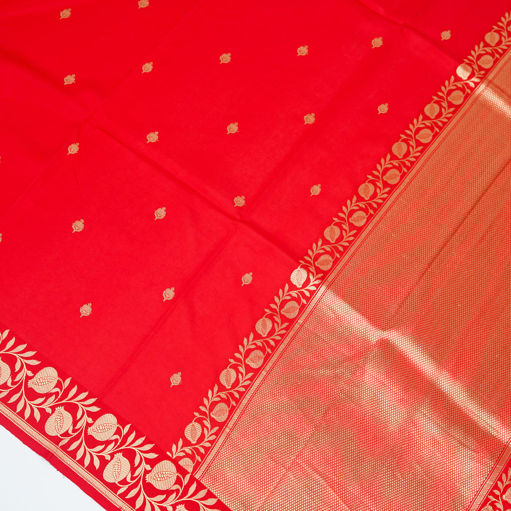 Red  - Pure Raw Mango Banarasi Saree with Goldenand silver Booti Motifs