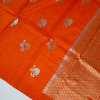 Reddish Orange - Pure Raw Mango Banarasi Saree with Silver Zari and Skirt Border Design