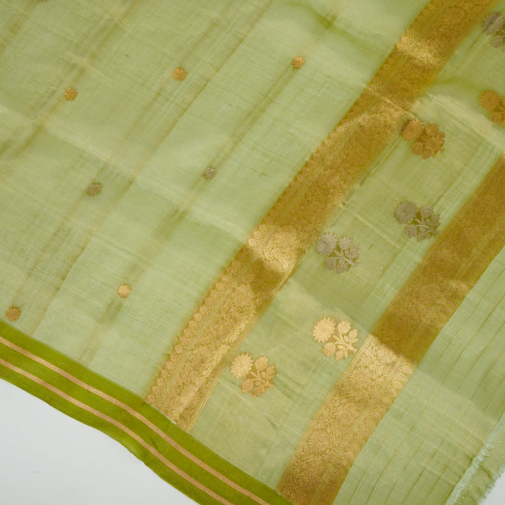 Deep Dhani Green - Pure Organza Banarasi Dupatta with small Booti design