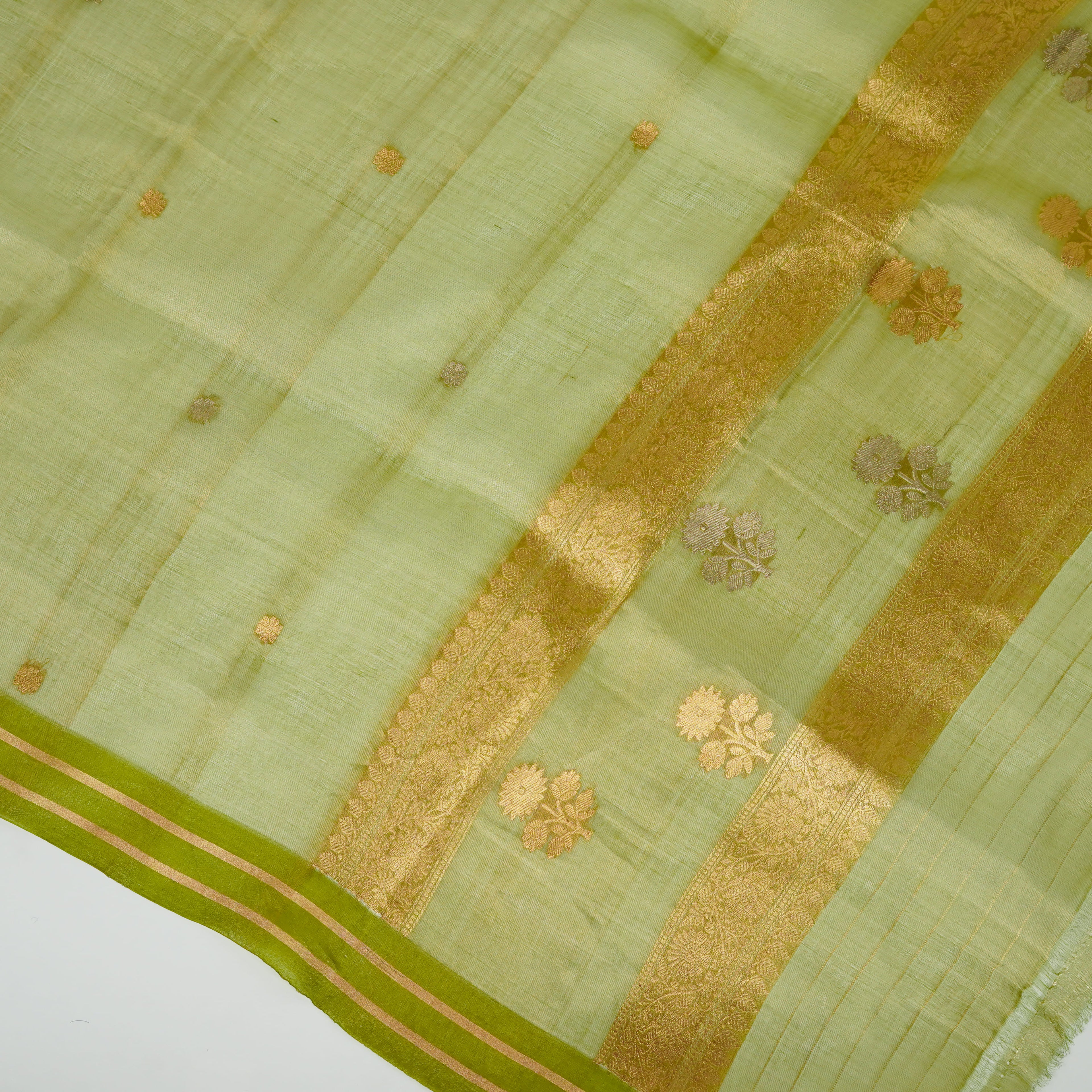 Deep Dhani Green - Pure Organza Banarasi Dupatta with small Booti design