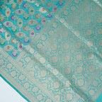 Aqua Green - Pure Katan Silk Banarasi Saree with water zari and multi color Jaal