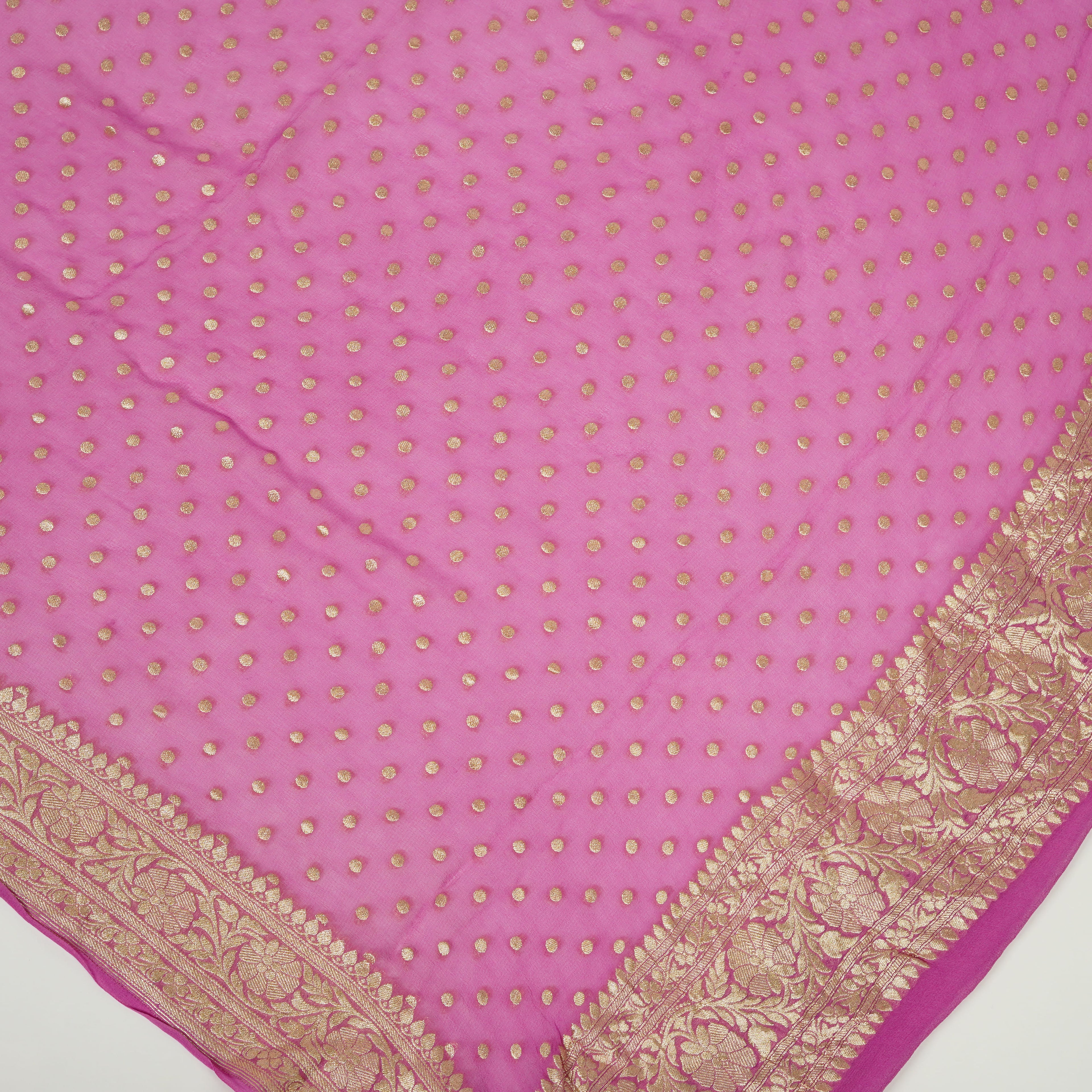 Delightful Pinkish Rani Pure Georgette Banarasi Dupatta with Floral Booti Pattern