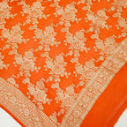 Bright Orange - Pure Georgette Banarasi Dupatta with Floral Jaal Pattern