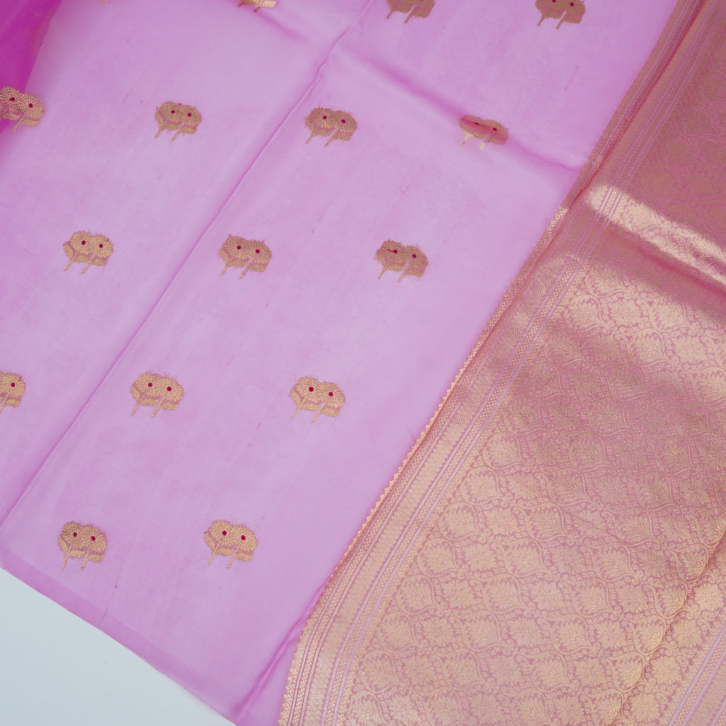 Baby Pink - Pure Organza Banarasi Saree with Alfi Booti