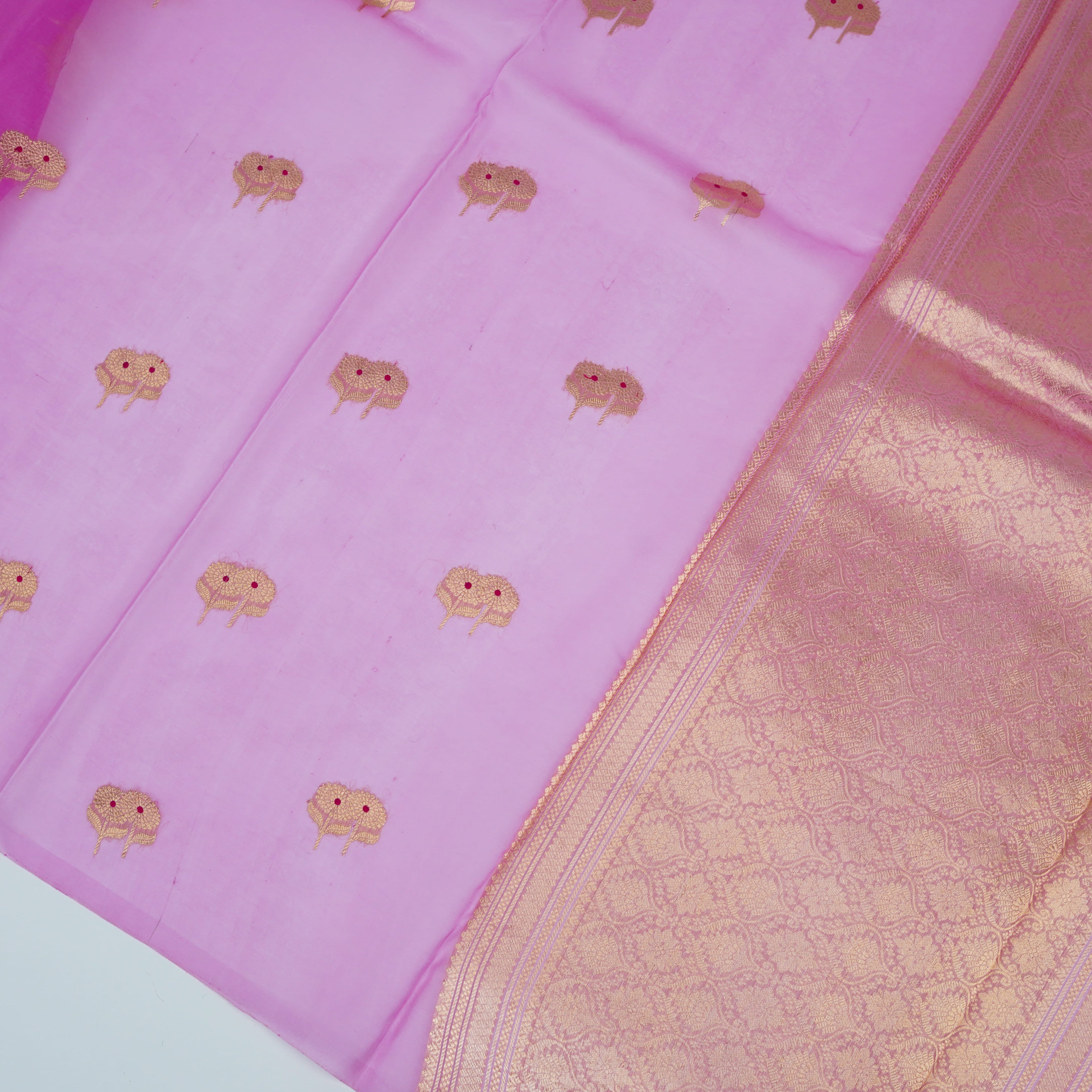 Baby Pink - Pure Organza Banarasi Saree with Alfi Booti