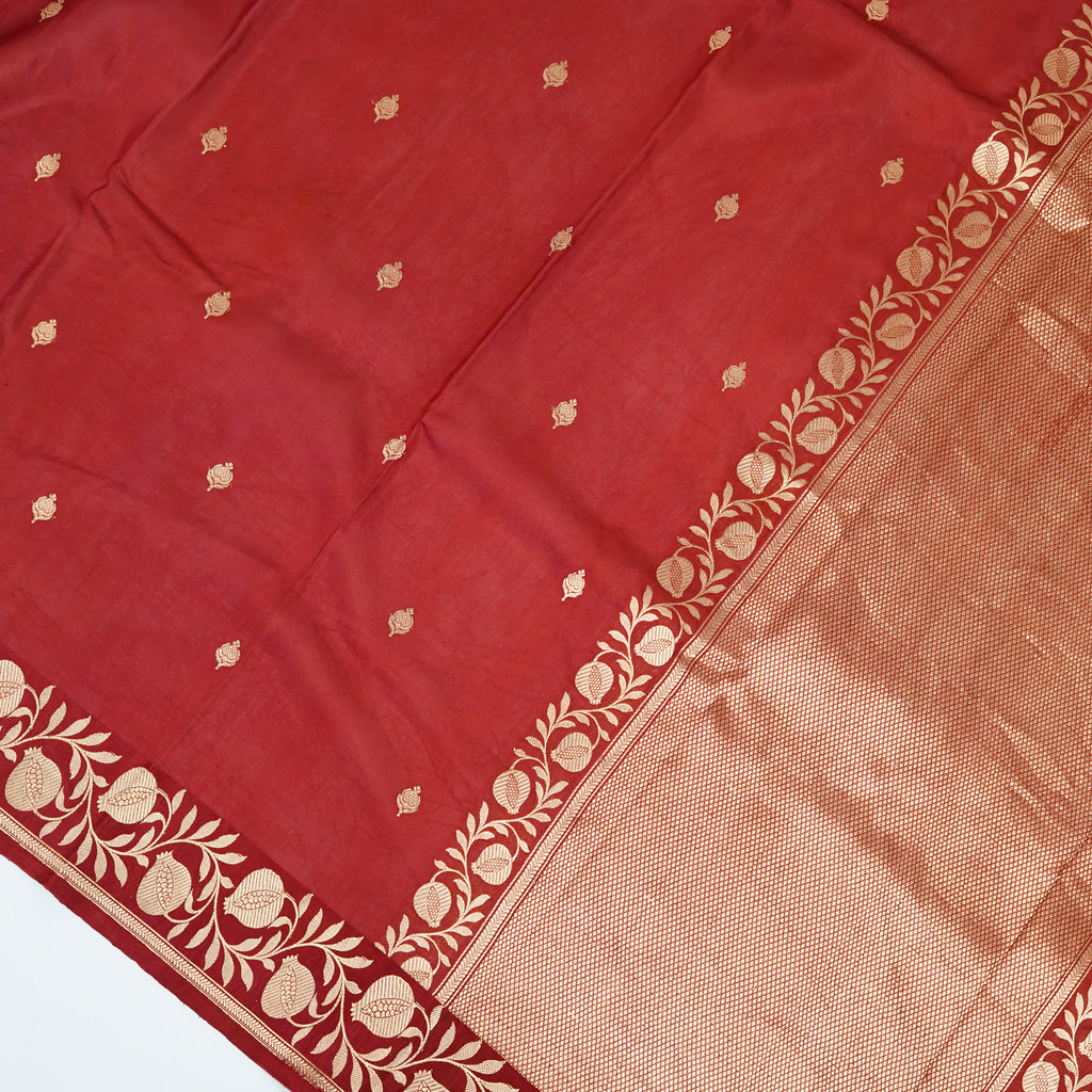 Dark Maroon - Pure Katan Georgette Banarasi Saree with Satin Border