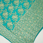 Dark Aqua Green - Pure Georgette Banarasi Dupatta with Floral Jaal Pattern