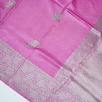 Pink - Pure Raw Mango Banarasi Saree with Silver Zari and Skirt Border Design