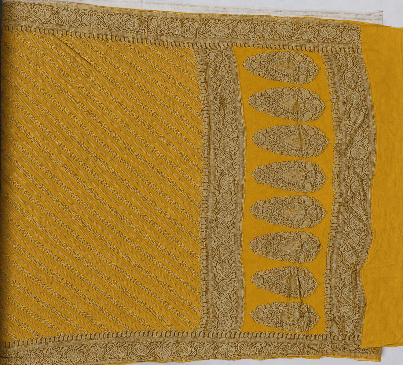 Mustard Yellow - Pure Khaddi Chiffon Georgette Silk Banarasi Saree