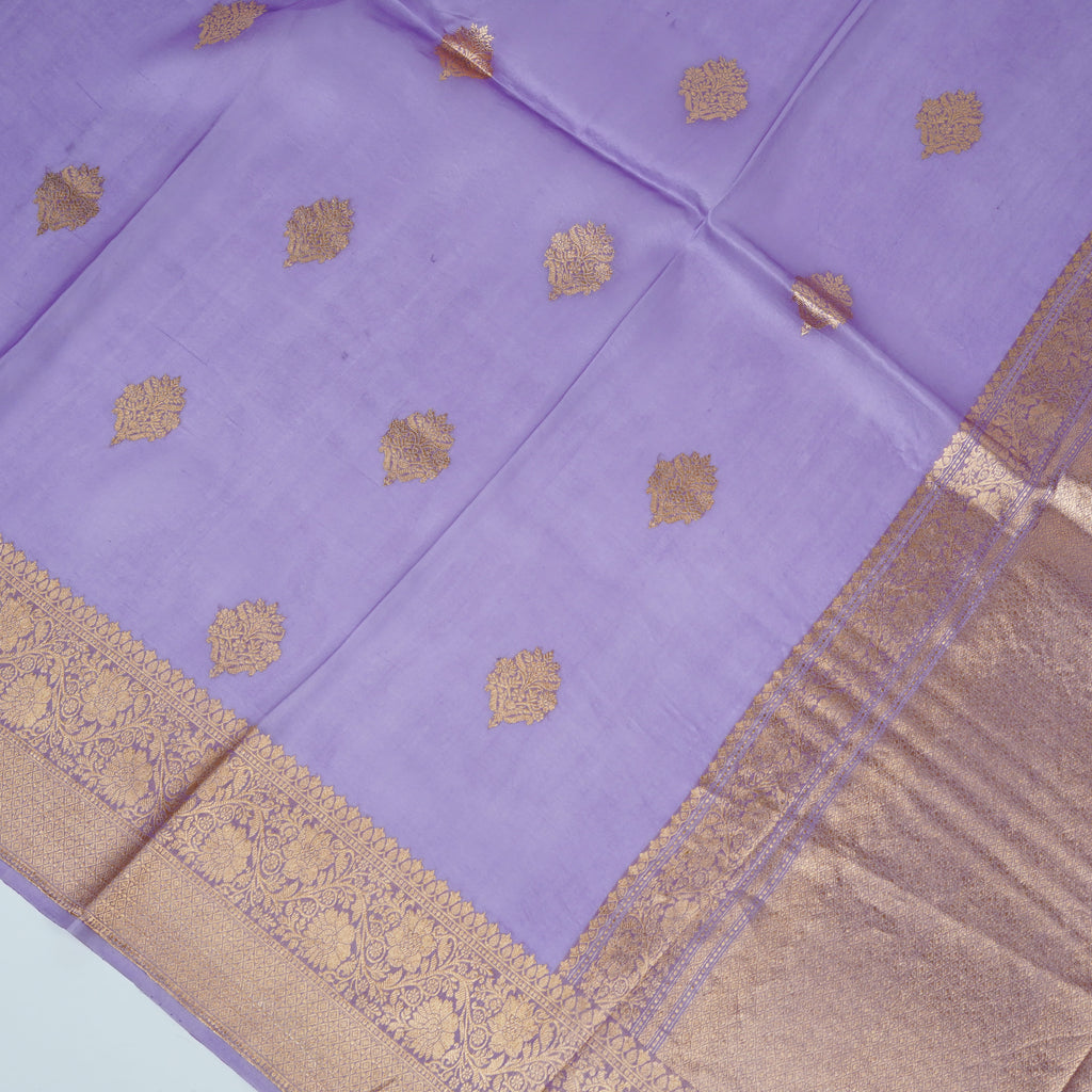 Light Purple - Pure Organza Banarasi Saree with light Golden  Zari Boota