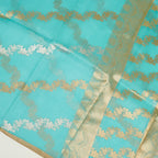 Sky Blue - Pure Organza Banarasi Saree with Banarasi Half Laheria in gold and silver
