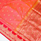Pink contrast with Red - Pure Soft premium Katan Silk Banarasi Saree with Alfi small Booti and contrast Satin Border