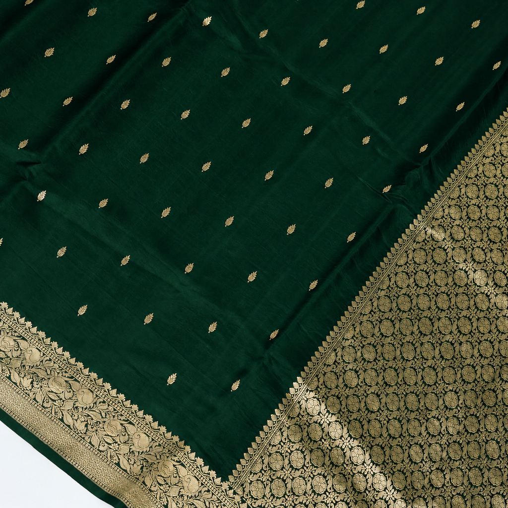 Deep Green - Pure Puna Mashru Silk Banarasi Saree