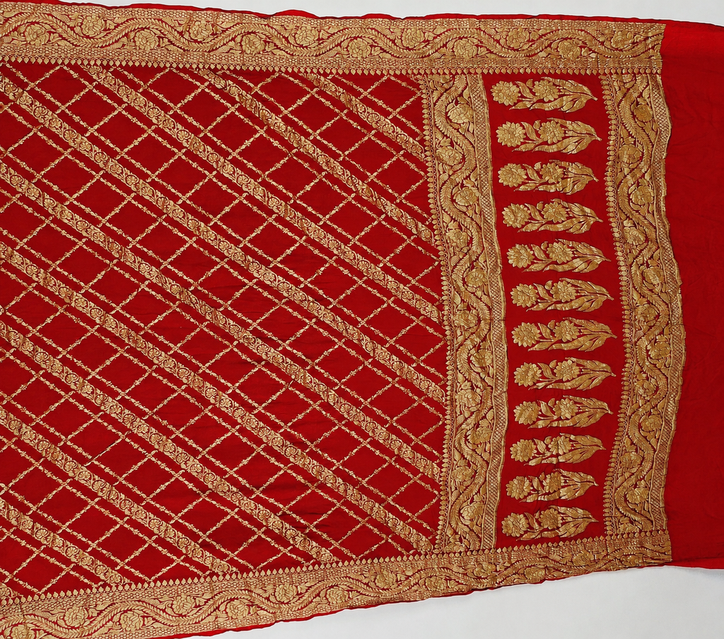 Classic Red - Pure Khaddi Chiffon Georgette Silk Banarasi Saree
