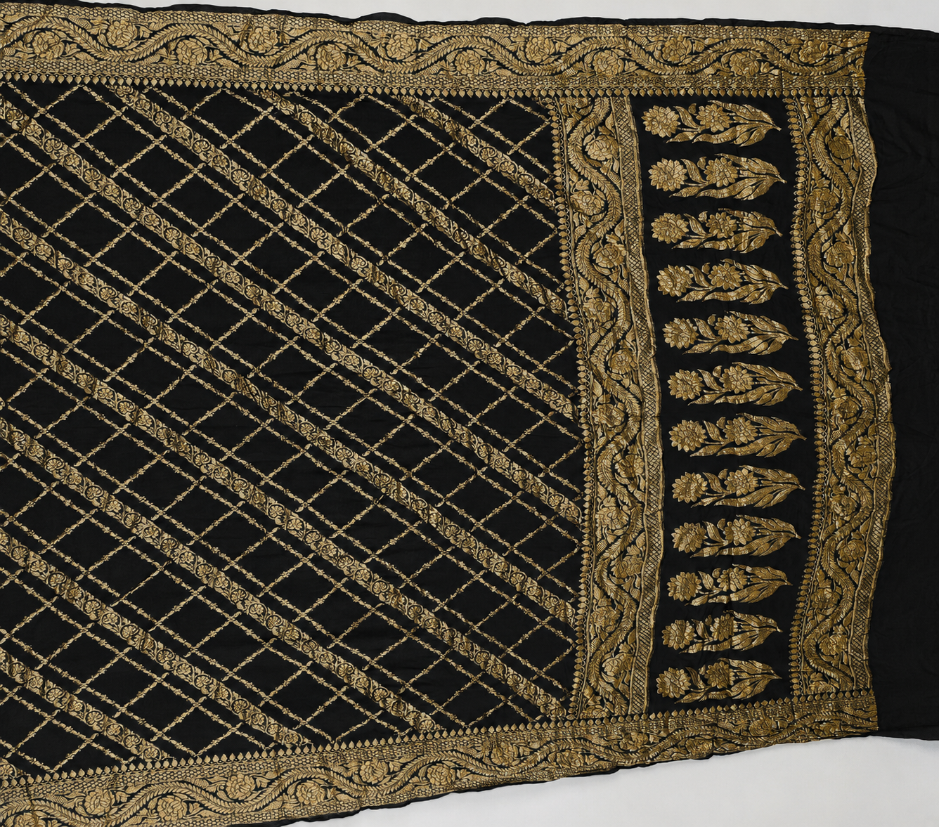 Black - Pure Khaddi Chiffon Georgette Silk Banarasi Saree