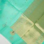 Sea Green - Pure Organza Banarasi Saree with Satin Border containing Alfi Golden Boota