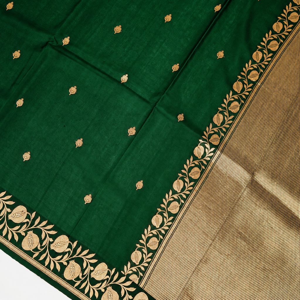 Deep Green  - Pure Raw Mango Banarasi Saree