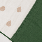 Off white with beautiful Deep Green motifs - Pure Soft Mashru Silk Banarasi Saree