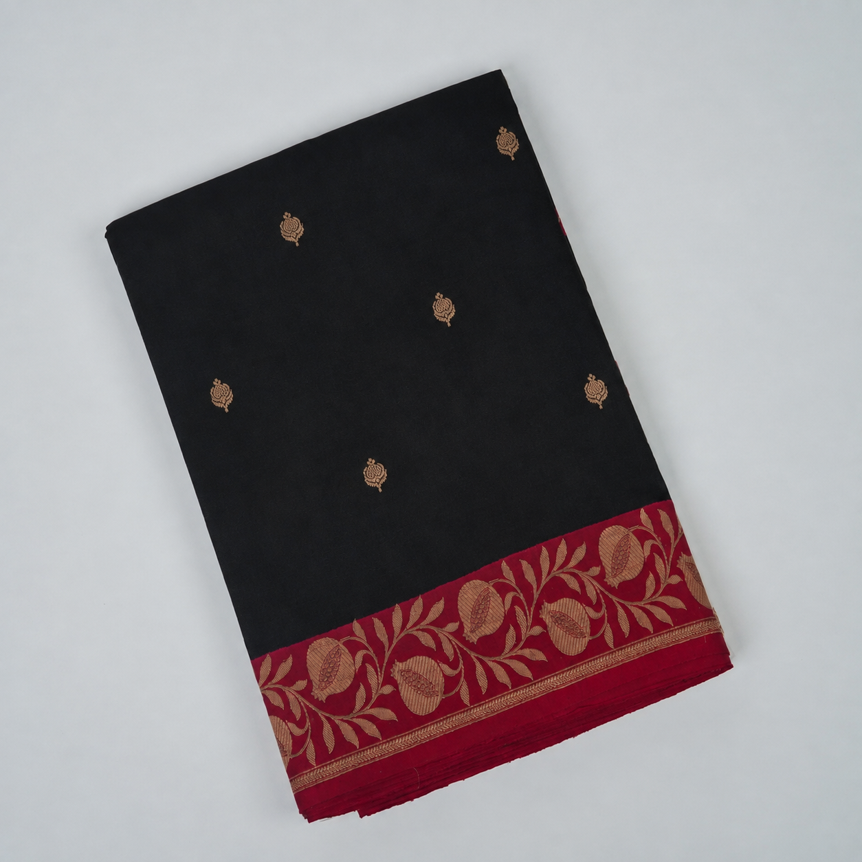 Black contrast with Red  - Pure Raw Mango Banarasi Saree