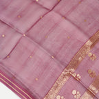 Wine - Pure soft Organza Silk Banarasi Dupatta with golden Booti design