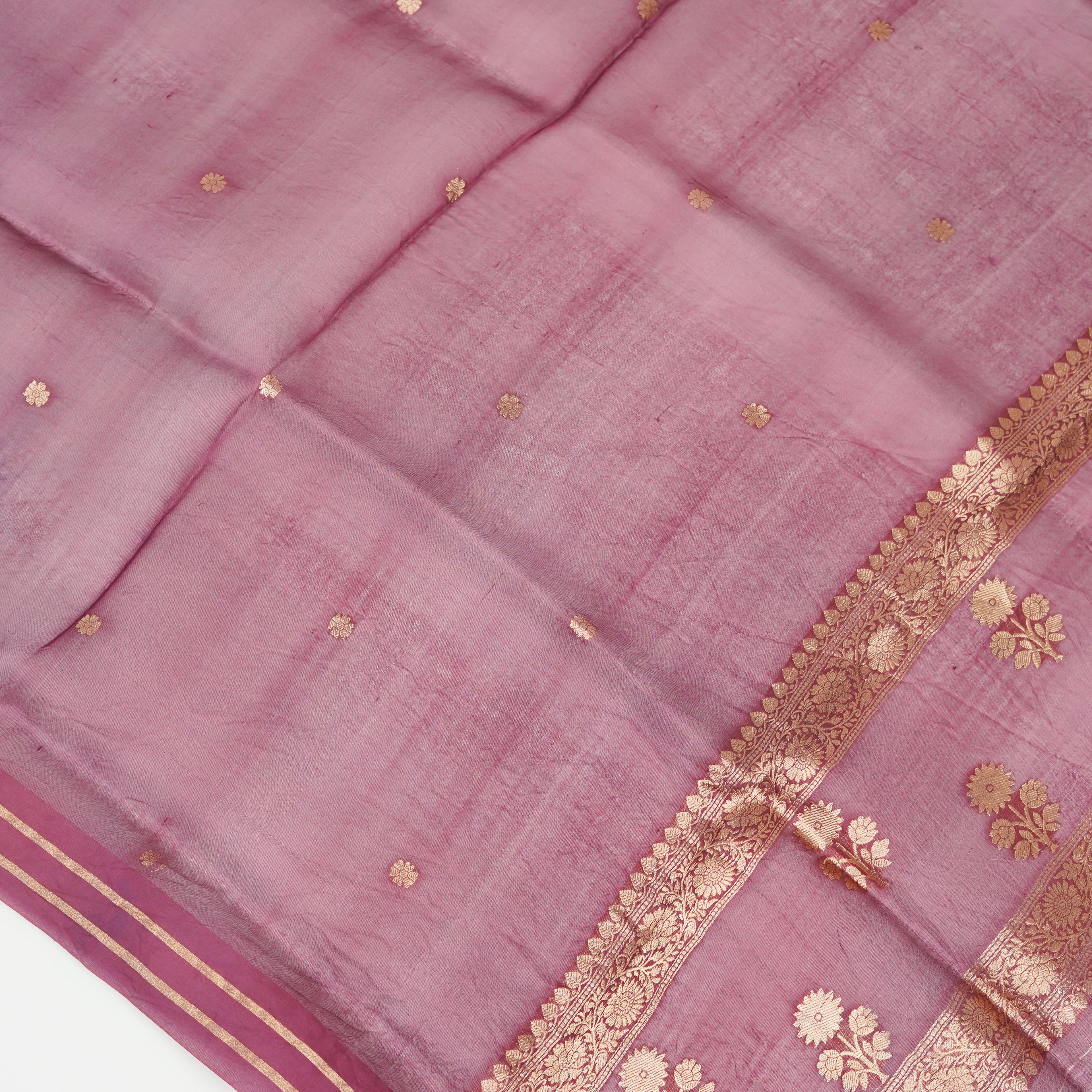 Wine - Pure soft Organza Silk Banarasi Dupatta with golden Booti design
