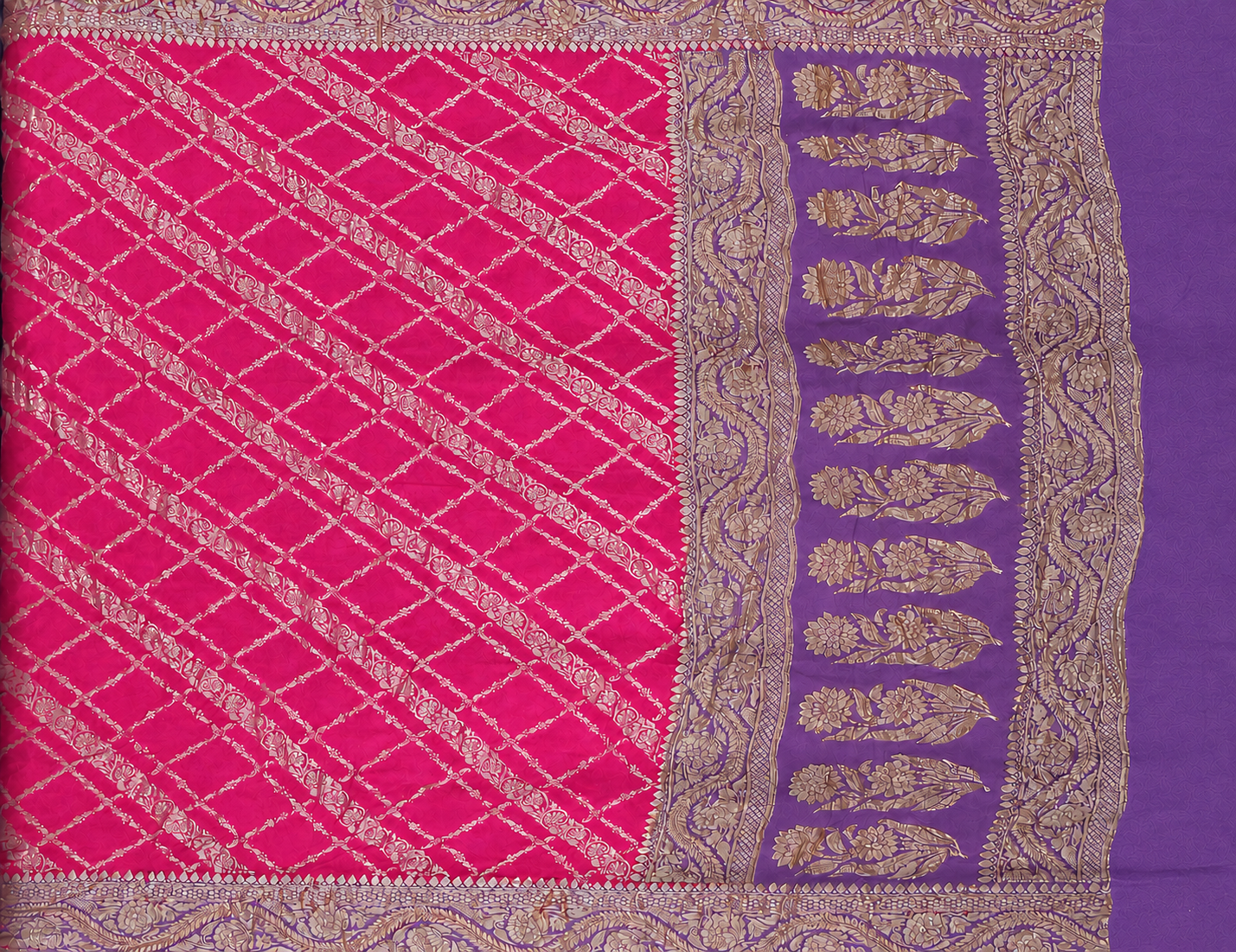 Pink contrast with Lavender - Pure Khaddi Chiffon Georgette Silk Banarasi Saree
