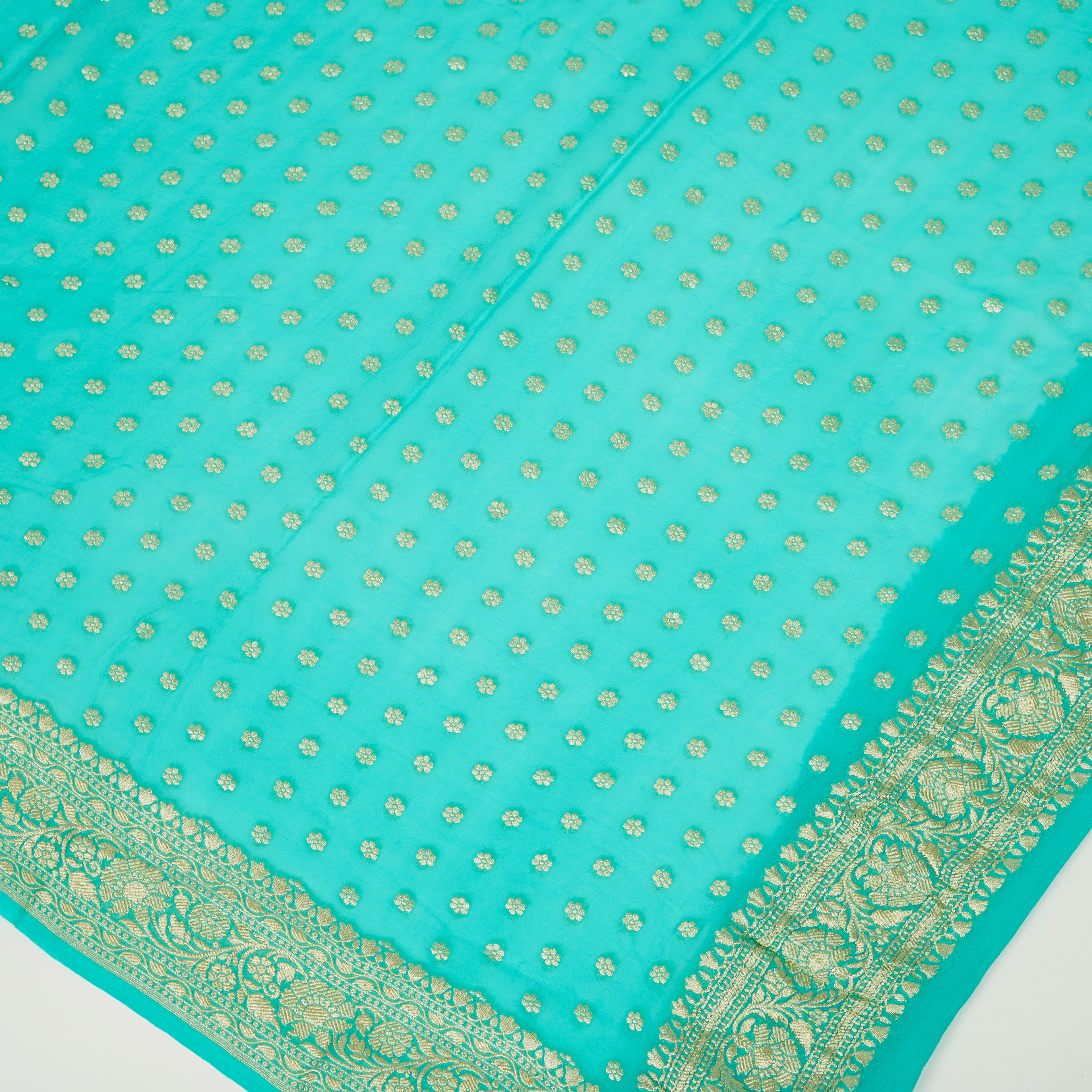 Cyan Green - Pure Georgette Banarasi Dupatta with Floral Booti Pattern