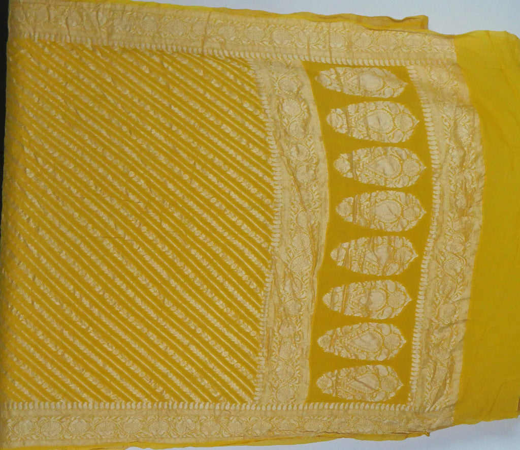 Gold Yellow - Pure Khaddi Chiffon Georgette Silk Banarasi Saree