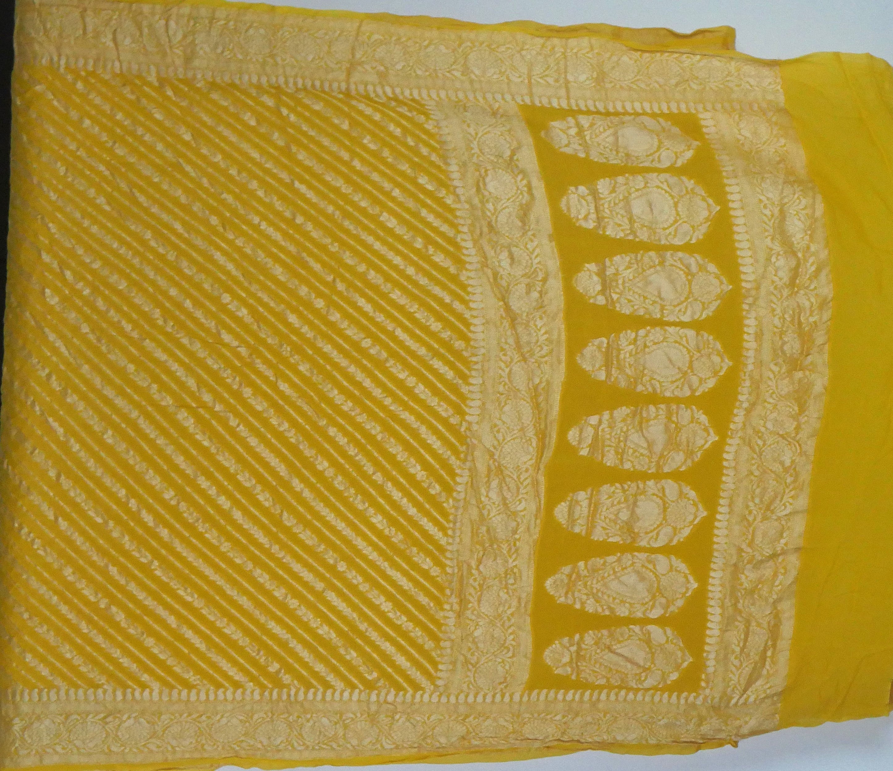 Gold Yellow - Pure Khaddi Chiffon Georgette Silk Banarasi Saree