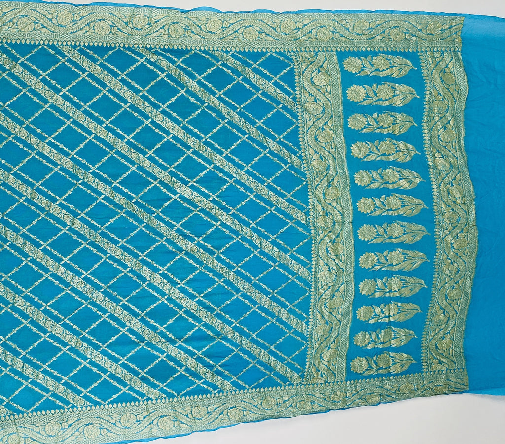 Sky Blue - Pure Khaddi Chiffon Georgette Silk Banarasi Saree