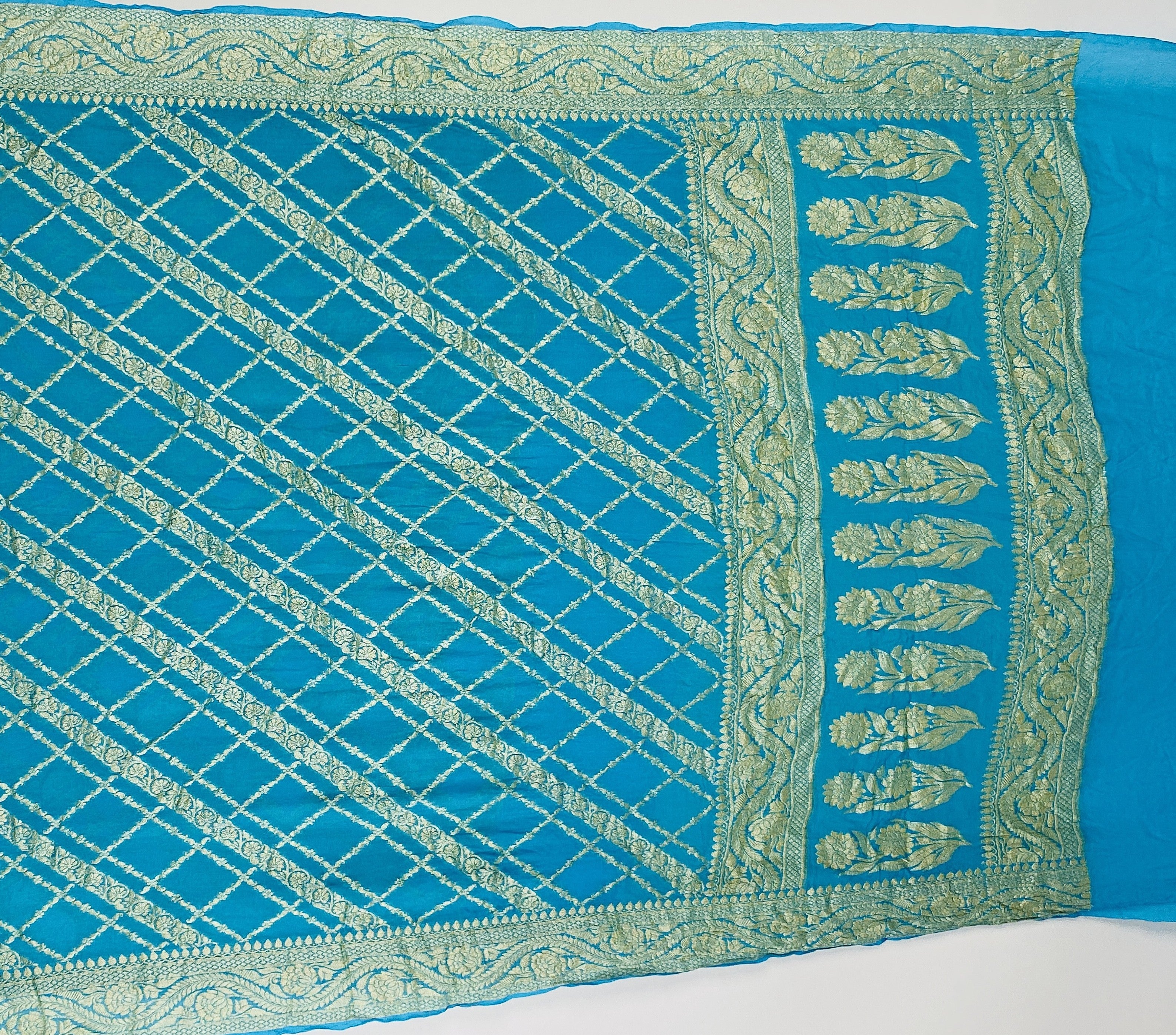 Sky Blue - Pure Khaddi Chiffon Georgette Silk Banarasi Saree