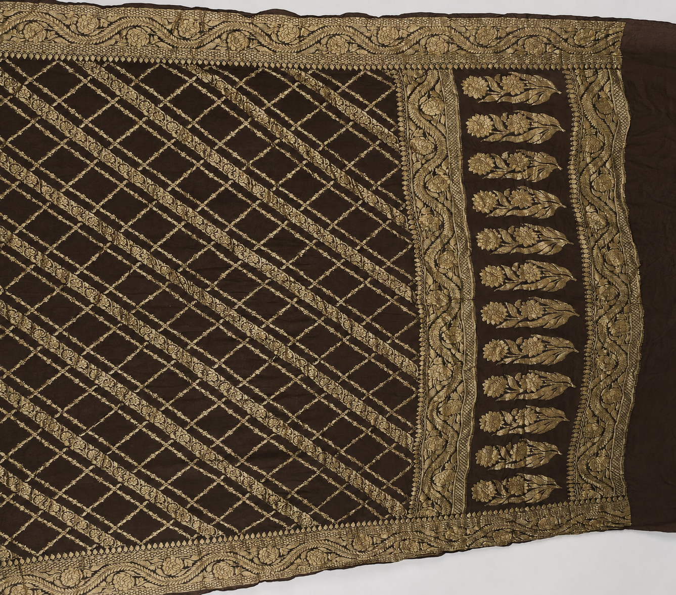 Chocolate - Pure Khaddi Chiffon Georgette Silk Banarasi Saree