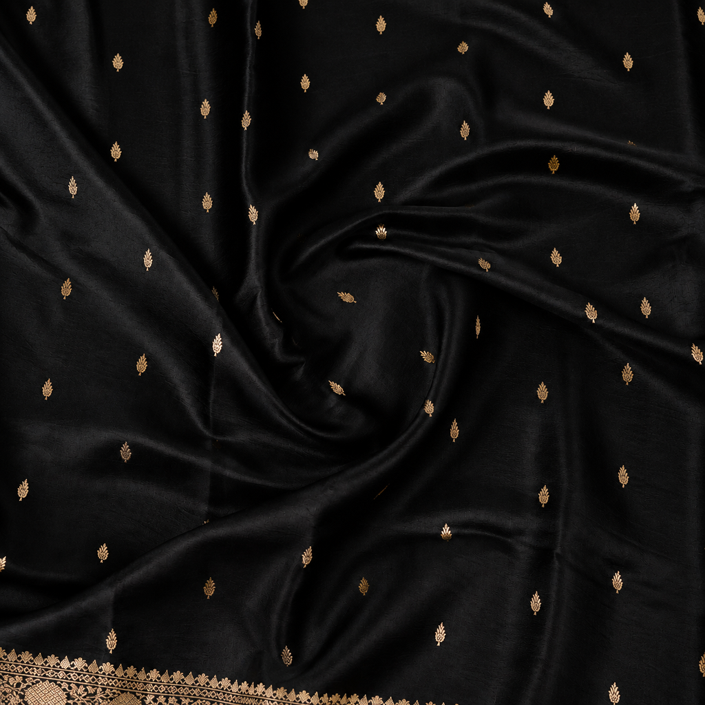 Black - Pure Puna Mashru Silk Banarasi Saree